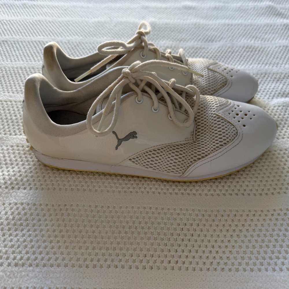 Puma White Golf Shoes with Mesh Design